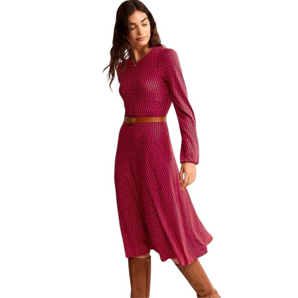 Boden Dresses & Skirts - New With Tags Boden Size 6L Long Tall Camille Jersey Midi Dress Red Block Tile